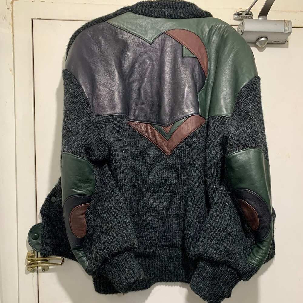 VINTAGE JEAN-MICHEL CROPSAL MONTREAL KNIT WOOL LEATHER BOMBER JACKETS SIZE XL